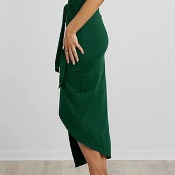 Cocktail Dress One Shoulder Faux Wrap Midi Dress Large NWOT - Picture 6 of 6